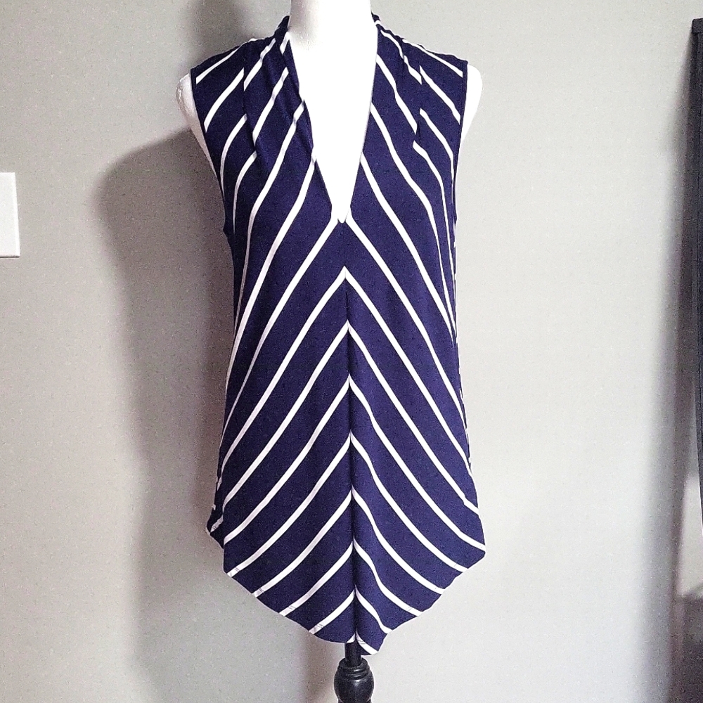 Cable & Gauge sleeveless navy/white striped top, size M